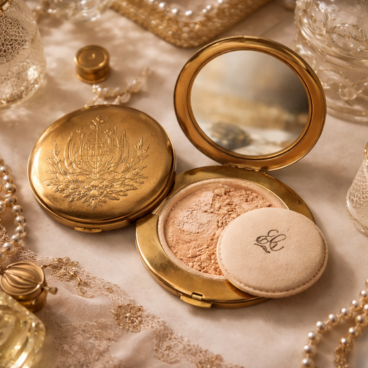 Elgin American Vintage Gold Floral Compact – 1940s Powder Compact w/ Mirror, Puff & Original Powder