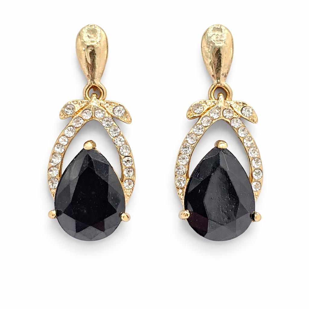 Vintage-Inspired Black Teardrop Crystal Necklace Set – Gold Tone Statement Jewelry