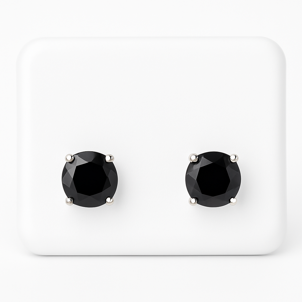 Sterling Silver 6mm Black Onyx CZ Stud Earrings – 1.56 CTTW
