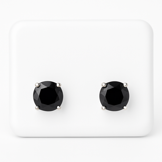 Sterling Silver 6mm Black Onyx CZ Stud Earrings – 1.56 CTTW