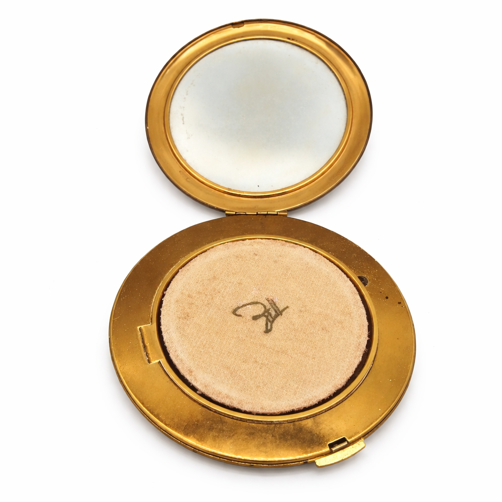 Elgin American Vintage Gold Floral Compact – 1940s Powder Compact w/ Mirror, Puff & Original Powder