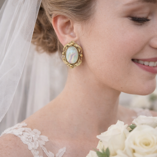 Vintage Gold-Tone Mother-of-Pearl Clip Earrings | Something Old Bridal