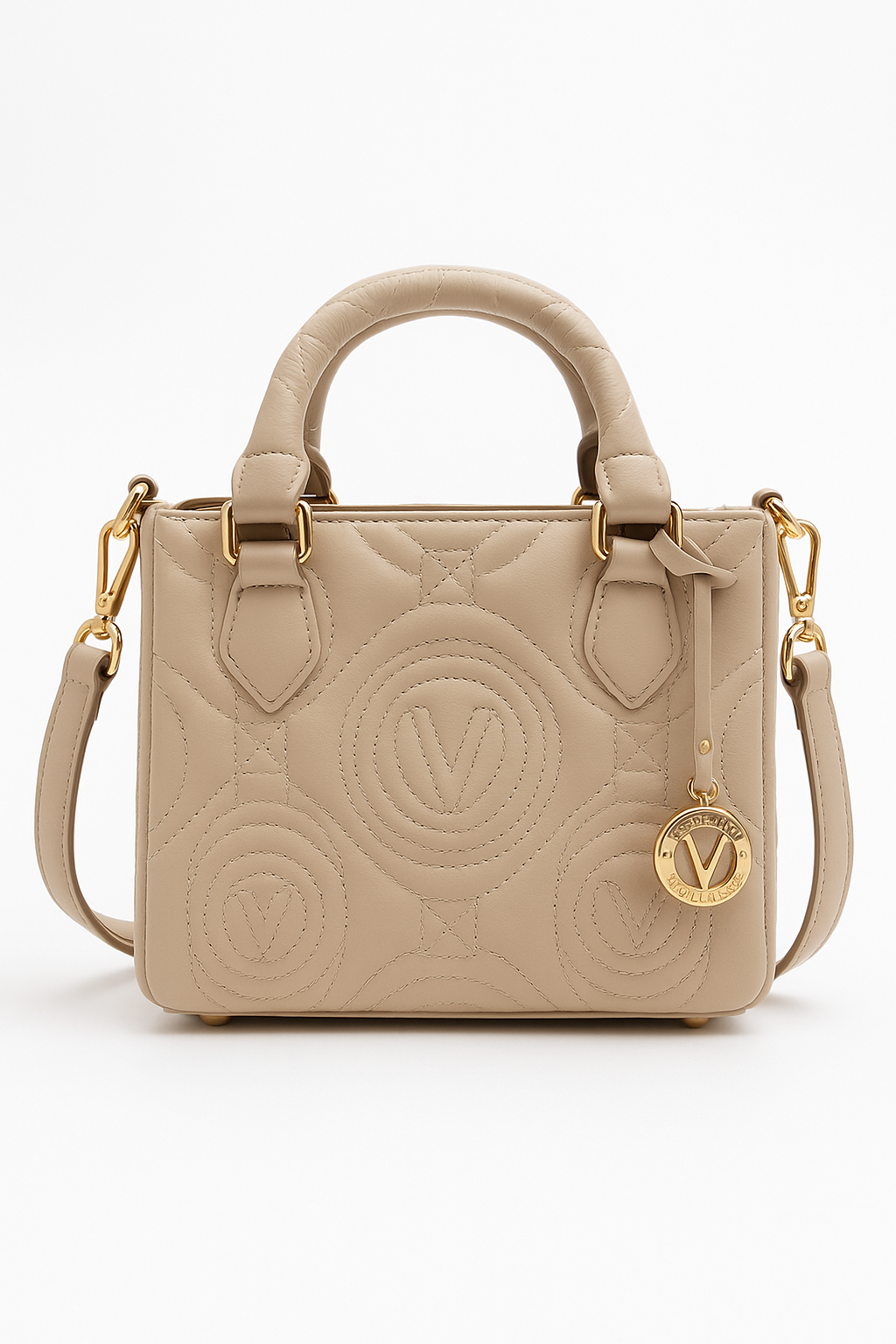 Valentino Orlandi Quilted Vegan Leather Handbag – Light Taupe | Gold Hardware | Style V-2013