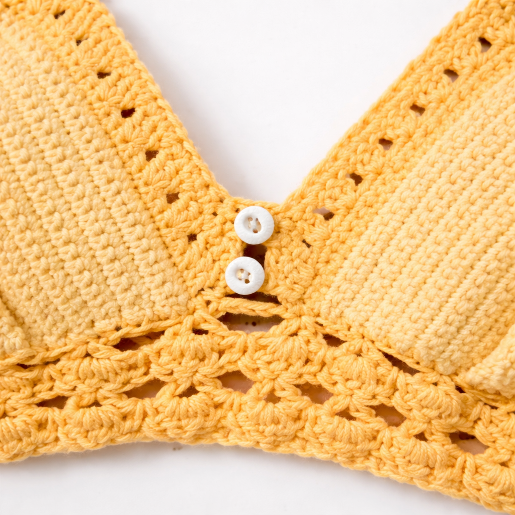 Handmade Cotton Crochet Bralette Top Yellow XS-S Boho Crop