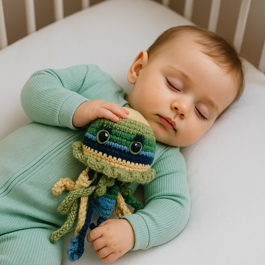 Handmade Crochet Jellyfish Plushie – Green & Blue Ocean Mix