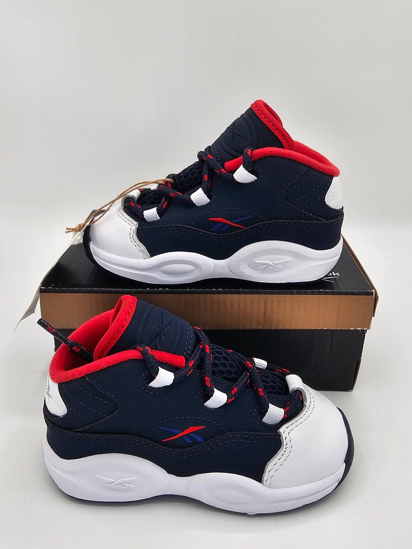 Reebok Question Mid “Olympic” – Infant/Toddler Size 7 | Navy/Red/White | New (Box Wear)