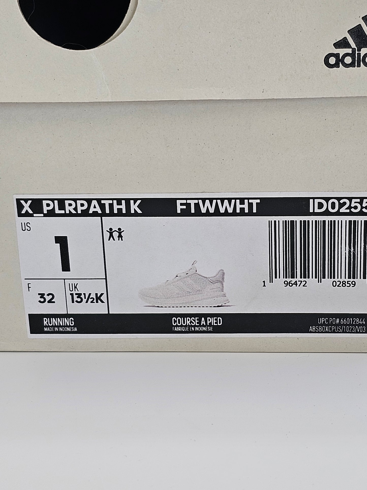 Adidas X_PLRPATH K Kids’ Running Shoes – Size 1Y | Triple White