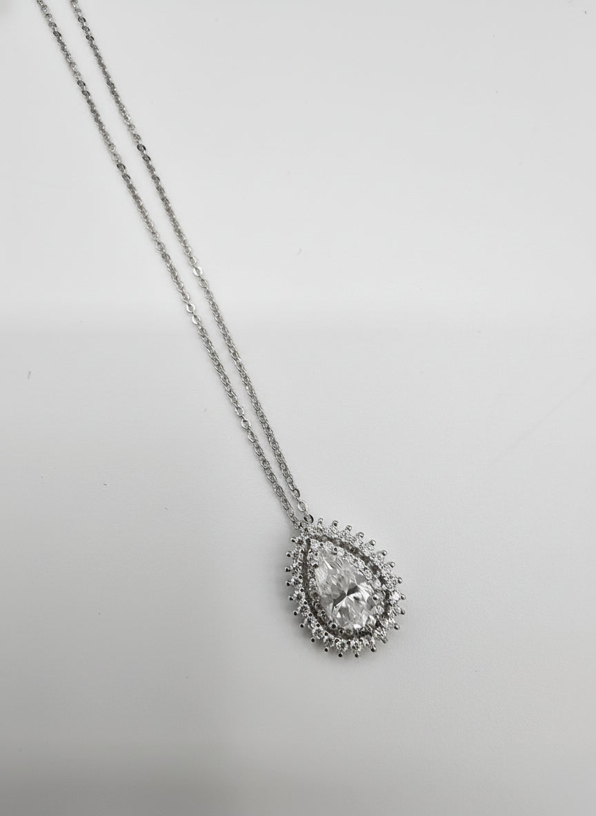 Sterling Silver Moissanite Teardrop Pendant Necklace | .925 Fine Jewelry