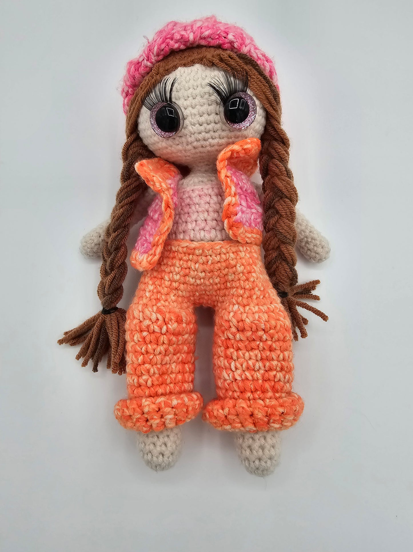 Handmade Crochet Doll – Orange & Pink Outfit